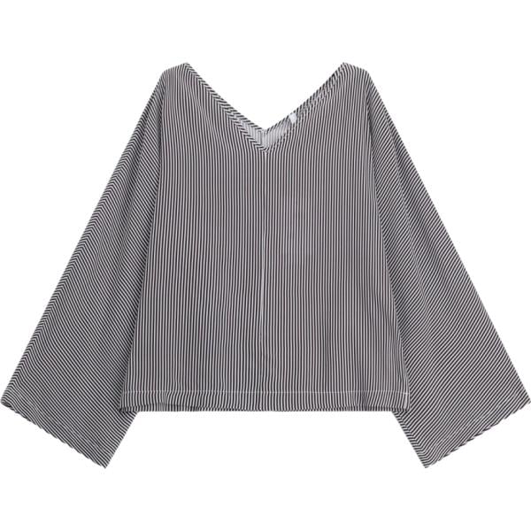 T-shirt da donna in bianco neve a righe collo a v a maniche lunghe Imperial