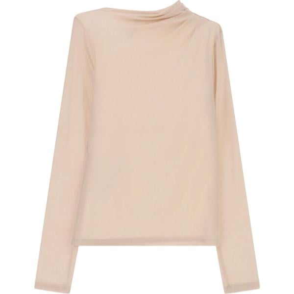 T-shirt da donna forma asimmetrica in beige sabbia con scollo a maniche lunghe Imperial