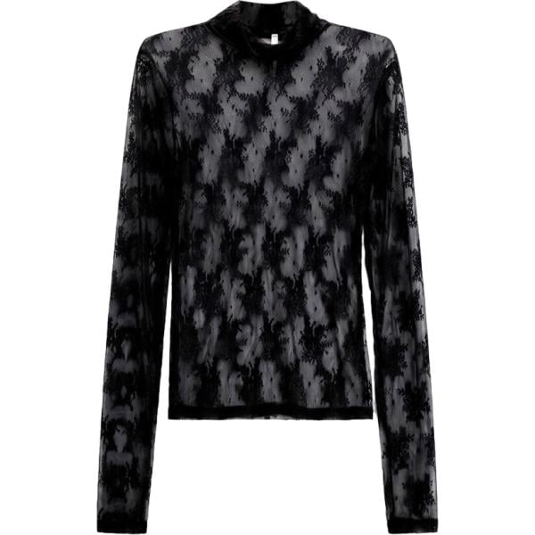 T-shirt da donna in nero pece con stampe collo alto a maniche lunghe Imperial