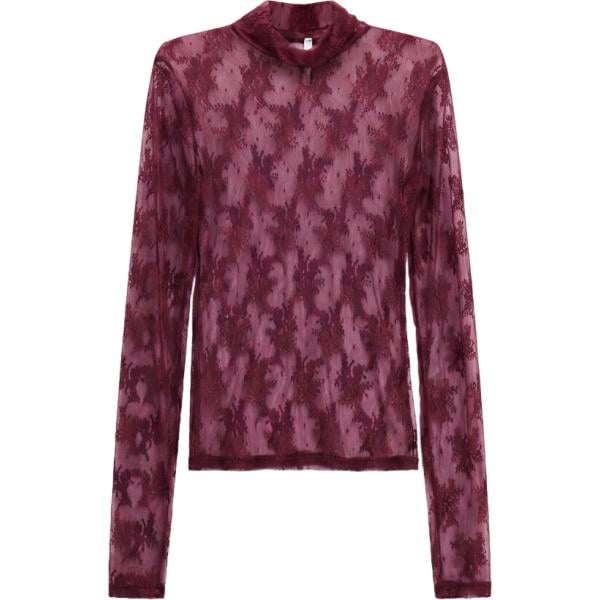 T-shirt da donna in bordeaux con stampe collo alto a maniche lunghe Imperial