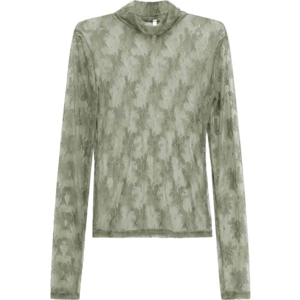 T-shirt da donna in marrone chiaro con stampe collo alto a maniche lunghe Imperial