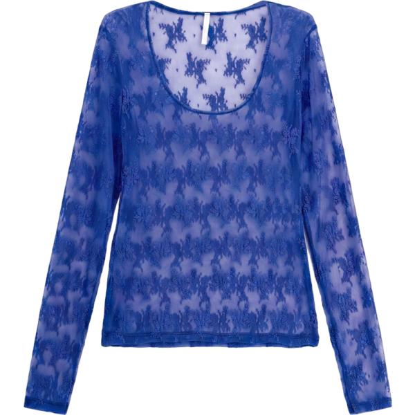 Top da donna in blu scuro con stampe girocollo a maniche lunghe Imperial