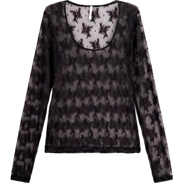 Top da donna in nero pece con stampe girocollo a maniche lunghe Imperial