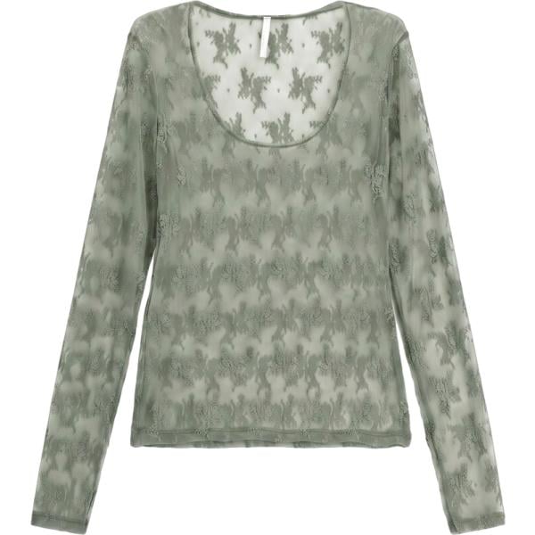 Top da donna in verde oliva con stampe girocollo a maniche lunghe Imperial