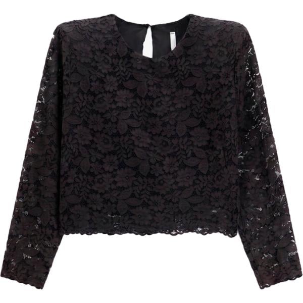 Top da donna in nero pece a fiori con pizzo con scollo a maniche lunghe Imperial Imperial