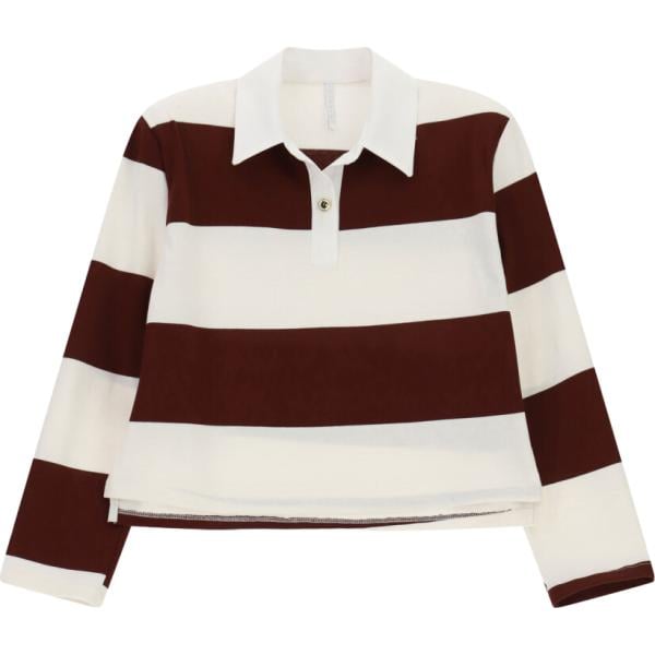 Polo da donna in bianco neve a righe collo classico a maniche lunghe Imperial
