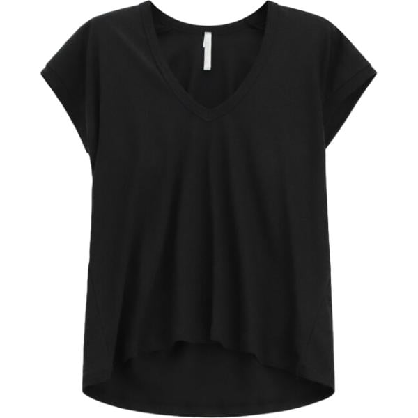T-shirt da donna forma asimmetrica in nero pece collo a v a maniche corte Imperial
