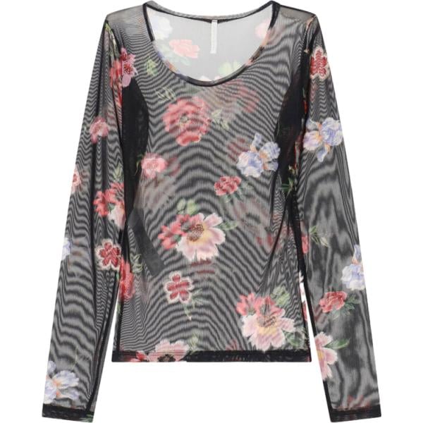 T-shirt da donna in nero pece con stampe a maniche lunghe Imperial