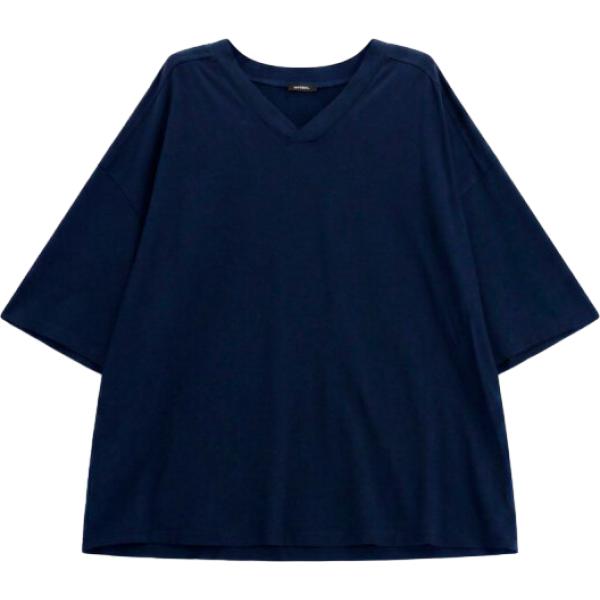 T-shirt da uomo oversize in blu scuro collo a v a maniche corte Imperial
