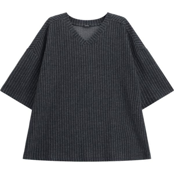 T-shirt da uomo oversize in grigio scuro a righe collo a v a maniche corte Imperial