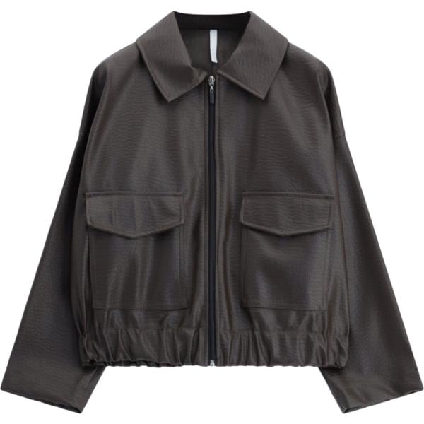 Bomber da donna in marrone scuro collo classico corto con zip Imperial