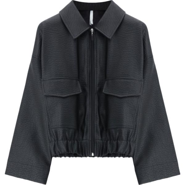Bomber da donna in nero pece collo classico corto con zip Imperial