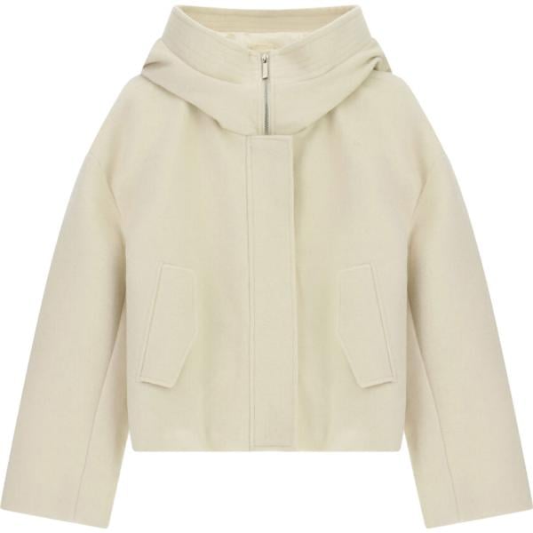 Bomber da donna in bianco avorio collo con cappuccio corto con zip Imperial