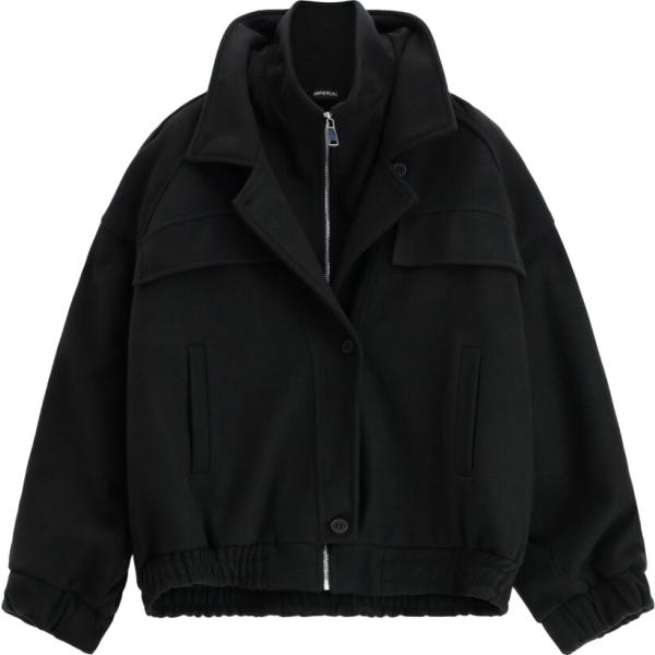 Bomber da uomo in nero pece collo aperto con zip Imperial
