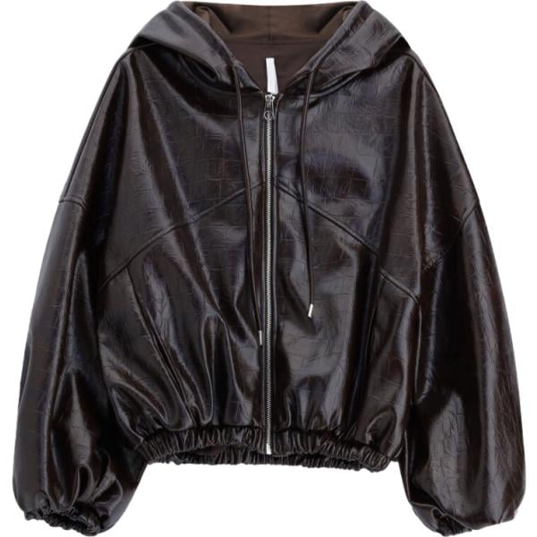 Giacca soprabito da donna in marrone scuro serpente collo con cappuccio con zip Imperial