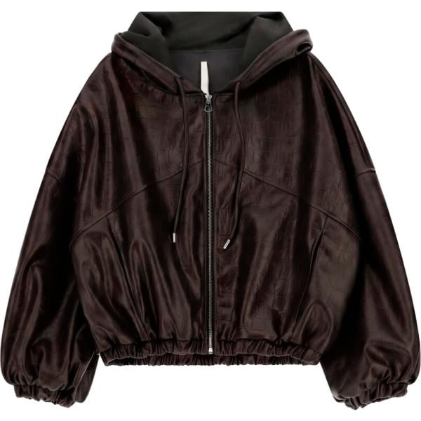 Bomber da donna in nero pece serpente collo con cappuccio con zip Imperial