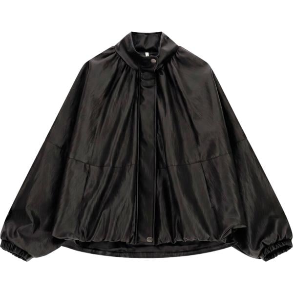 Bomber da donna in nero pece collo alto con zip in ecopelle Imperial