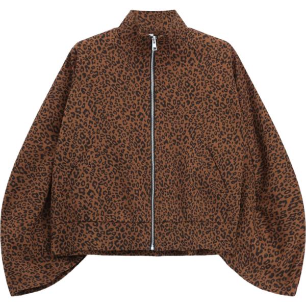 Bomber da donna in marrone scuro animalier collo a dolcevita con zip Imperial