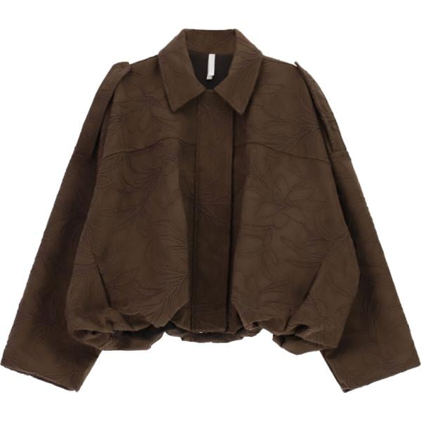 Bomber da donna in marrone scuro con stampe collo classico corto con zip Imperial
