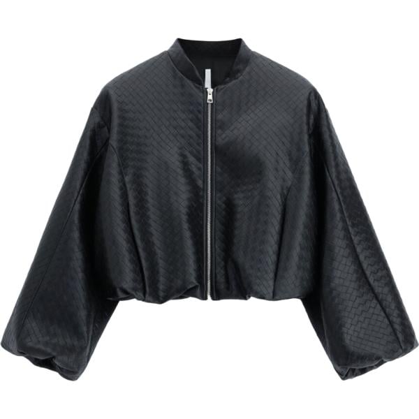Bomber da donna in nero pece geometrica corto con zip Imperial
