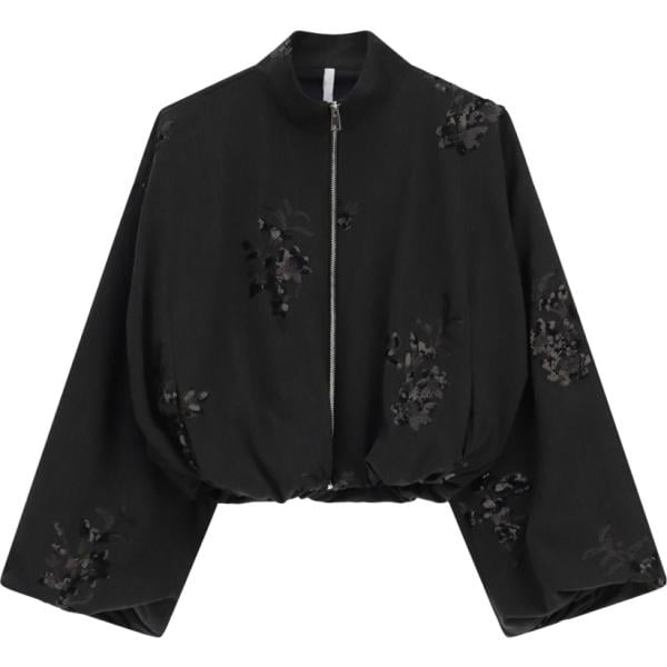 Bomber da donna in nero pece a fiori con zip Imperial