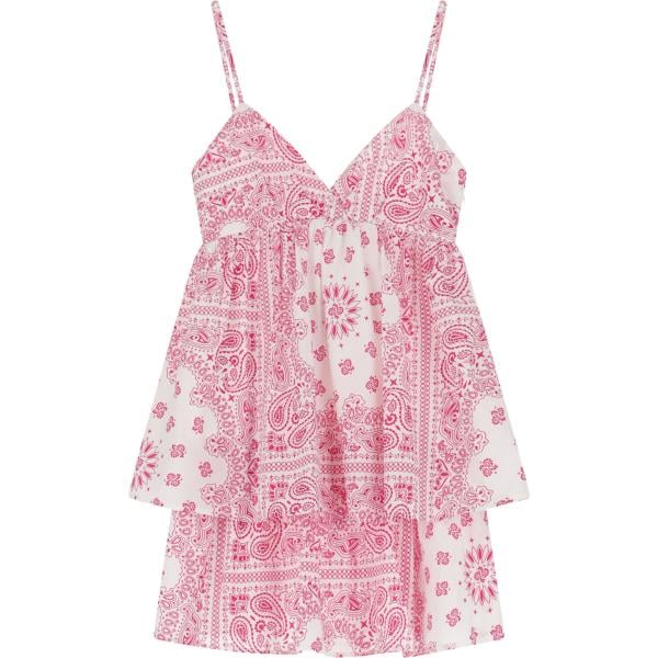 vestiti corti Please rosa con stampe