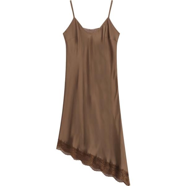 Vestito asimmetrico da donna in marrone chiaro con pizzo con spalline Please