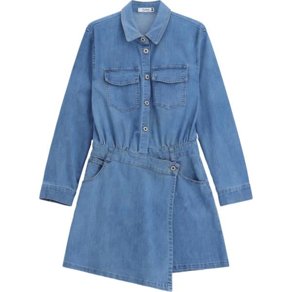 Vestito asimmetrico da donna in blu medio collo classico corto Please