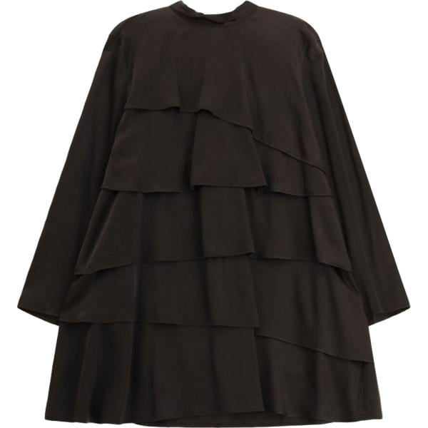 Vestito corto da donna in marrone scuro con ruches corto a maniche lunghe Please