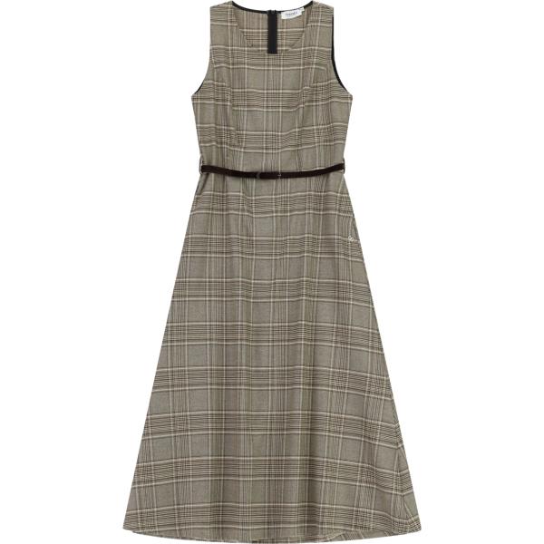 Vestito lungo da donna in verde oliva a quadri lungo con cintura Please