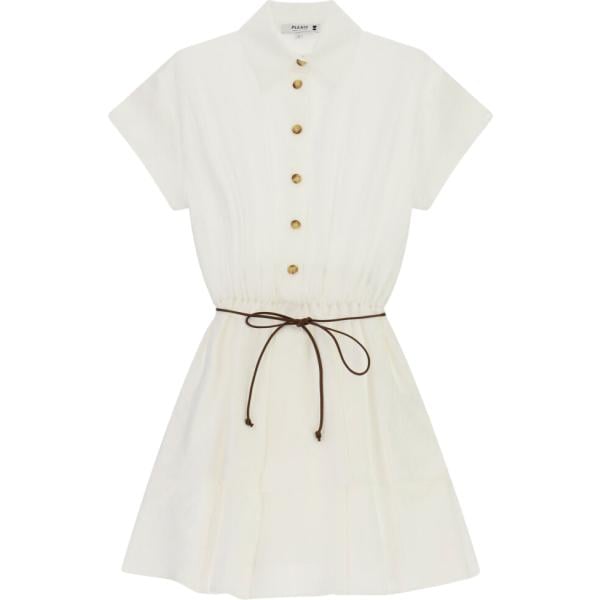 Vestito corto da donna in bianco avorio collo classico corto con cintura Please
