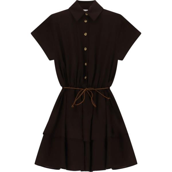 Vestito corto da donna in nero pece collo classico corto con cintura Please Please