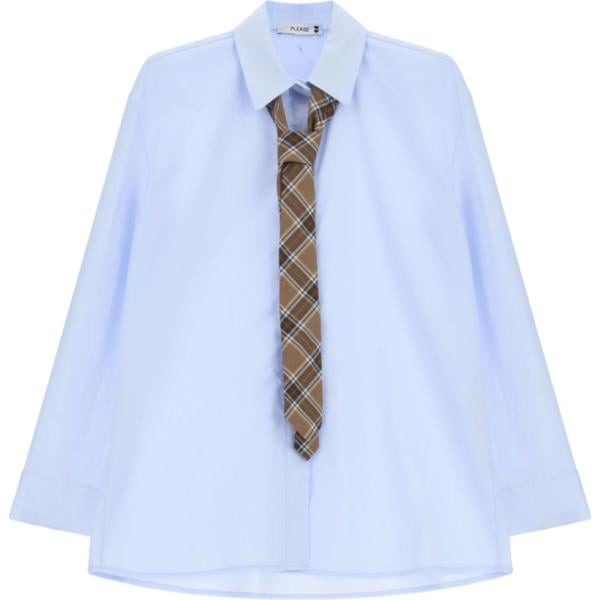 Camicia da donna in azzurro a quadri a maniche lunghe con bottoni Please