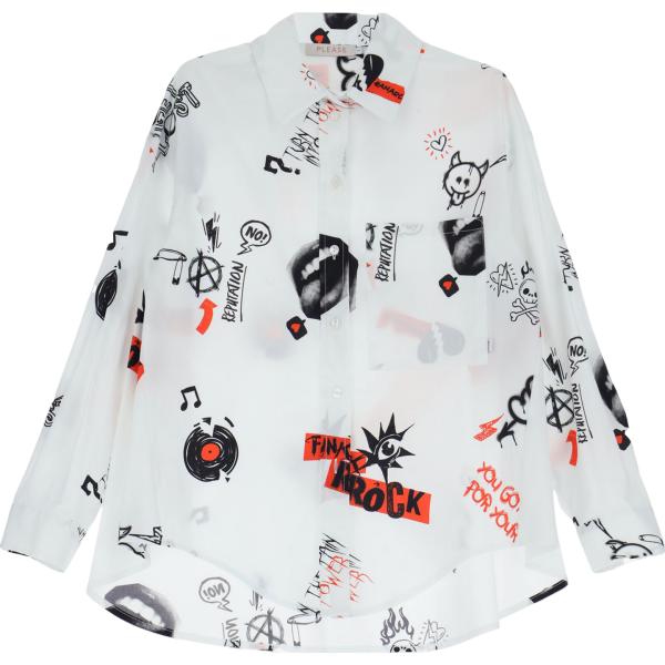 camicie Please bianco con stampe