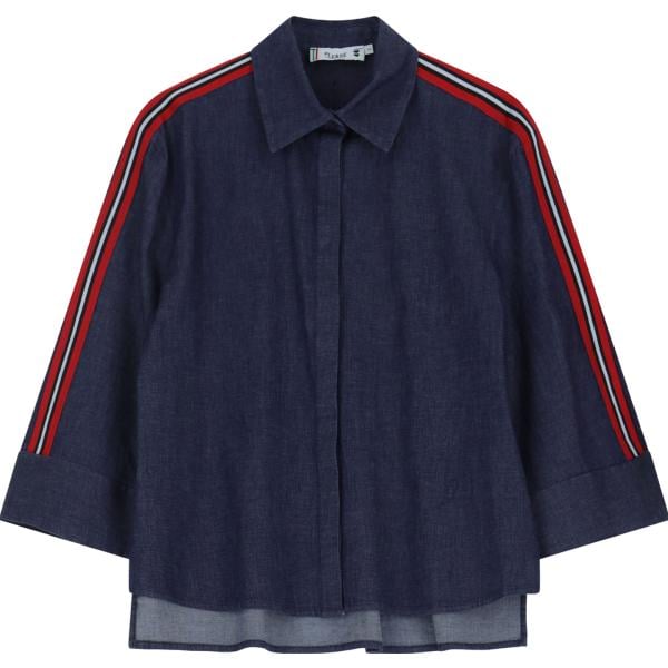 camicia da donna in blu scuro collo classico lungo Please