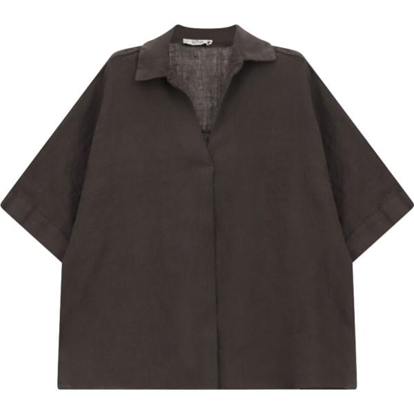 Camicia a maniche corte da donna in marrone scuro con scollo a maniche corte Please Please