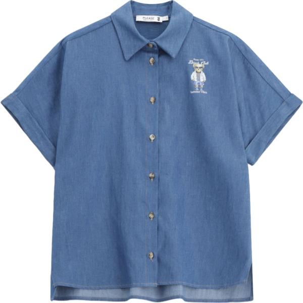 camicie a manica corta Please blu con stampe