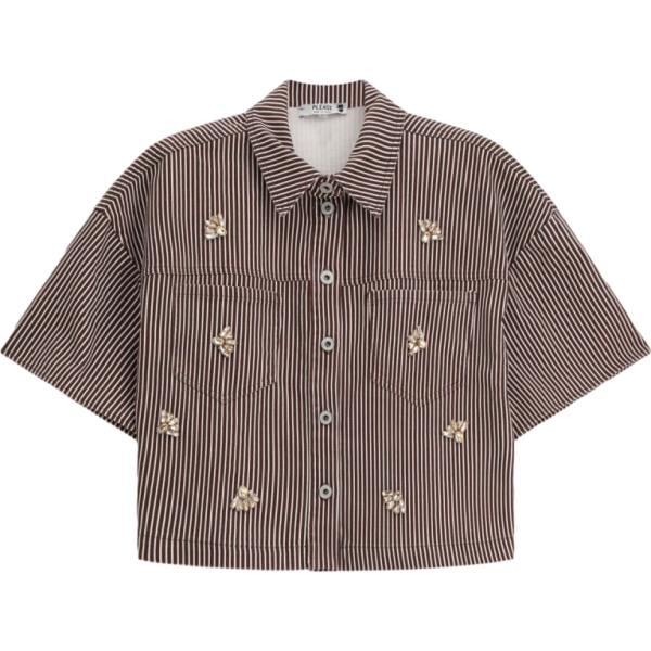 camicie a manica corta Please marrone a righe