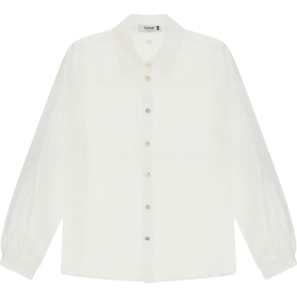 Camicia da donna oversize in bianco avorio collo classico a maniche lunghe Please