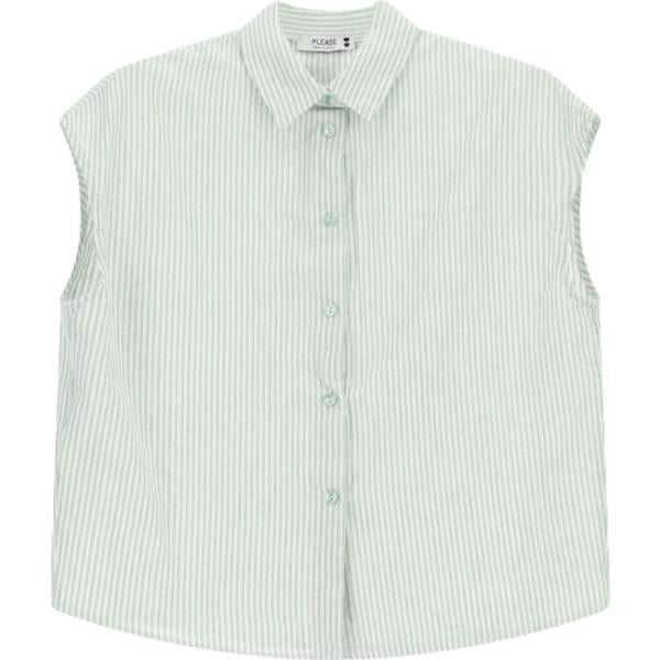 Camicia a maniche corte da donna in grigio chiaro a righe collo classico senza maniche Please