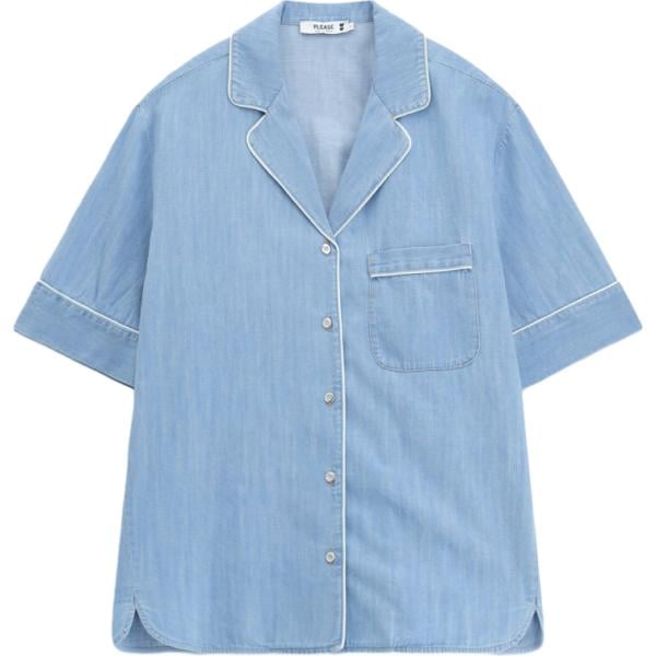Camicia a maniche corte da donna in blu scuro a maniche corte con bottoni Please