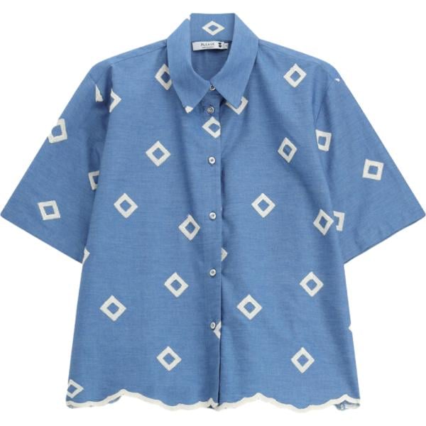 camicie a manica corta Please blu con stampe