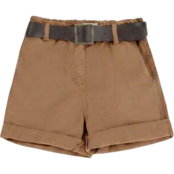 Shorts da donna in marrone chiaro con cintura Please