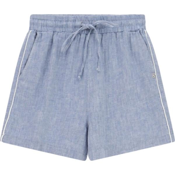 Shorts da donna in azzurro con coulisse in lino Please