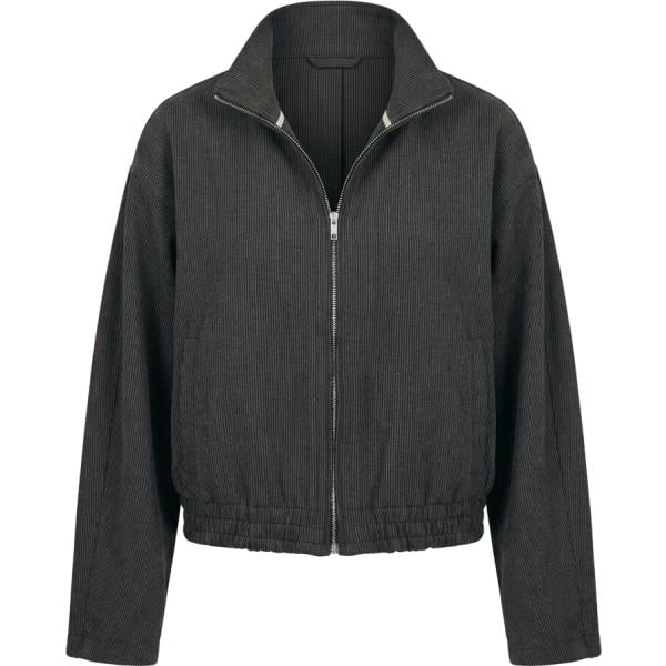 Bomber da donna in grigio scuro collo senza cappuccio corto a maniche lunghe con zip Please