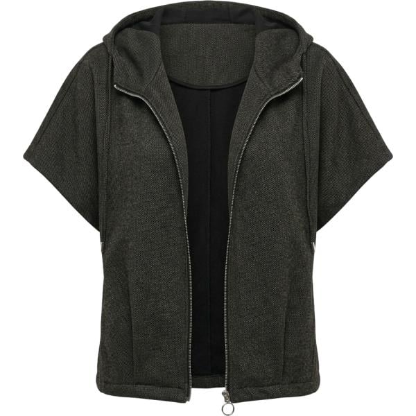 Felpa con cappuccio da donna in nero pece collo con cappuccio corto a maniche corte con zip Please