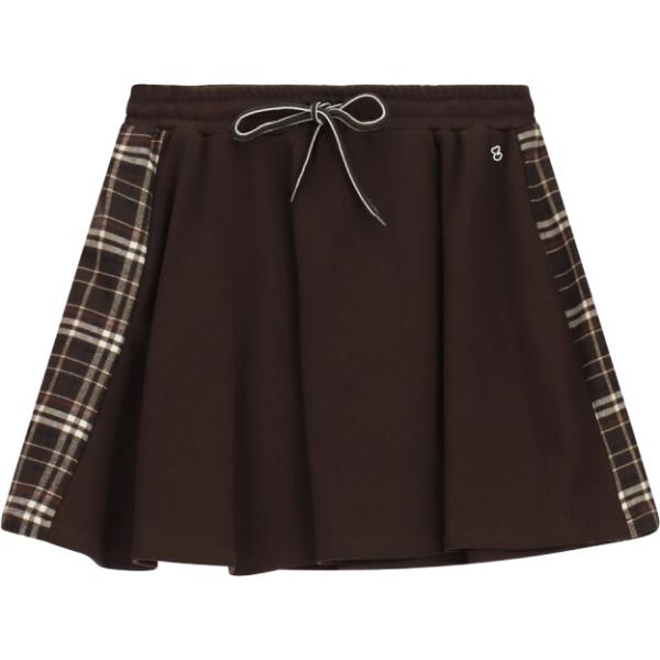 Minigonna da donna in marrone scuro a quadri corto a vita alta con coulisse Please