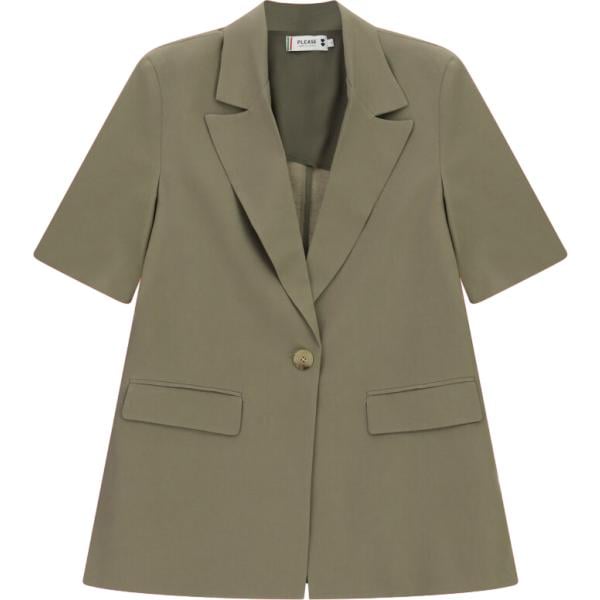Giacca da donna in verde oliva monopetto a maniche corte in lino Please