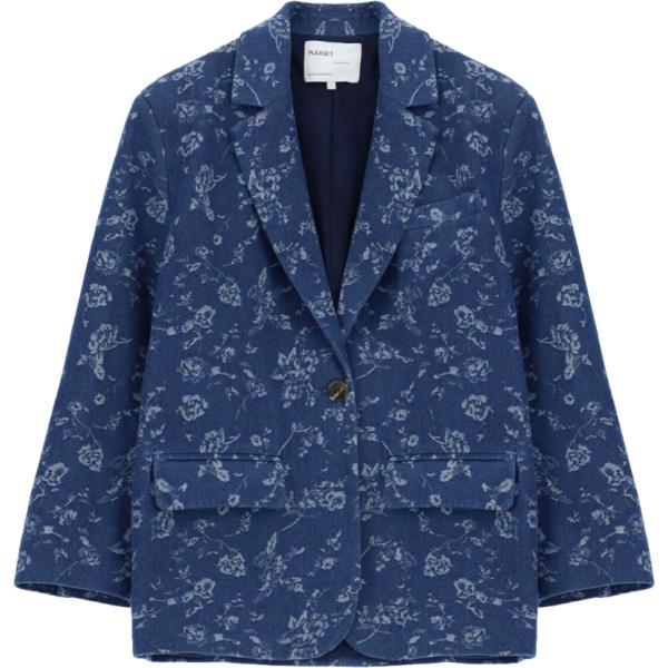 Giacca da donna in blu scuro con stampe collo con revers monopetto Please