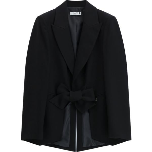 Giacca da donna in nero pece con fiocco collo con revers corto Please